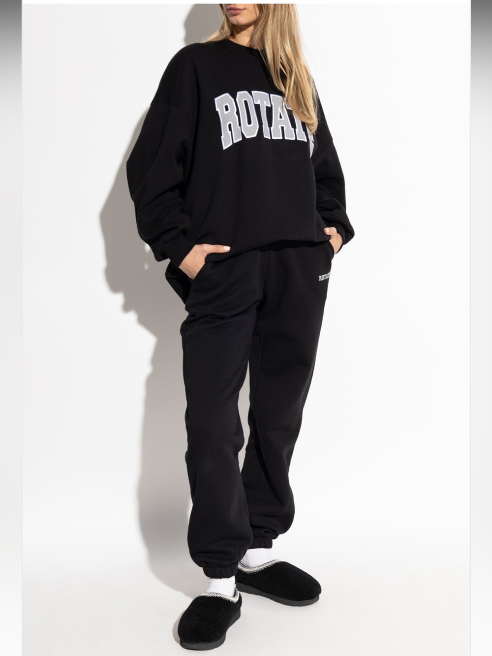 ROTATE SWEATPANTS Black Designer Sweatpants 100% Cotton Medium